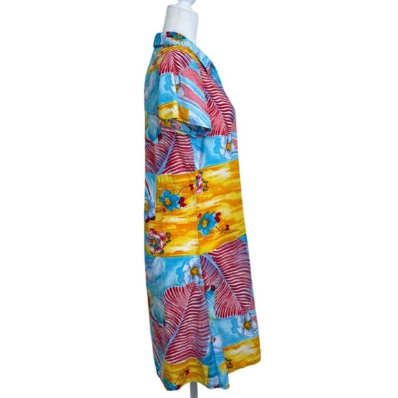 Vintage Antonio Moreno Miami Mini Dress Short Sleeve Tropical Blue Womens Size M - Picture 2 of 6
